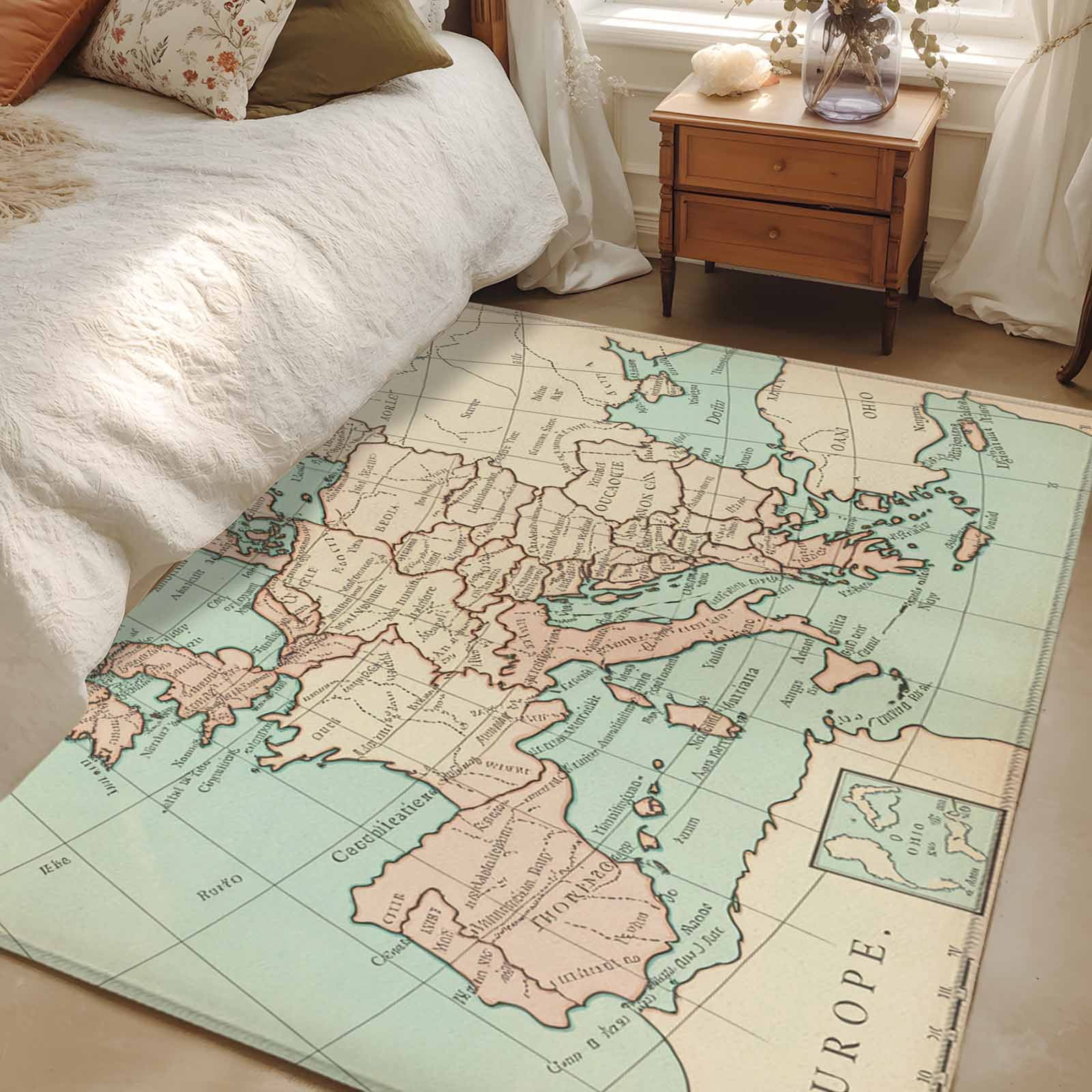 Area Rug for Living Room, Vintage Map Non-Slip Indoor Large Carpet for ...