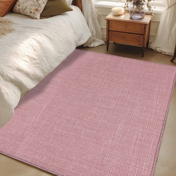 Area Rug for Living Room, Vintage Nude Pink Non-Slip Indoor Large Carpet for Bedroom/Dining Room, Farmhouse Retro Solid Color Linen Texture Washable Low-Profile Floor Mat Runner Rugs - 2.7 x 5 Ft