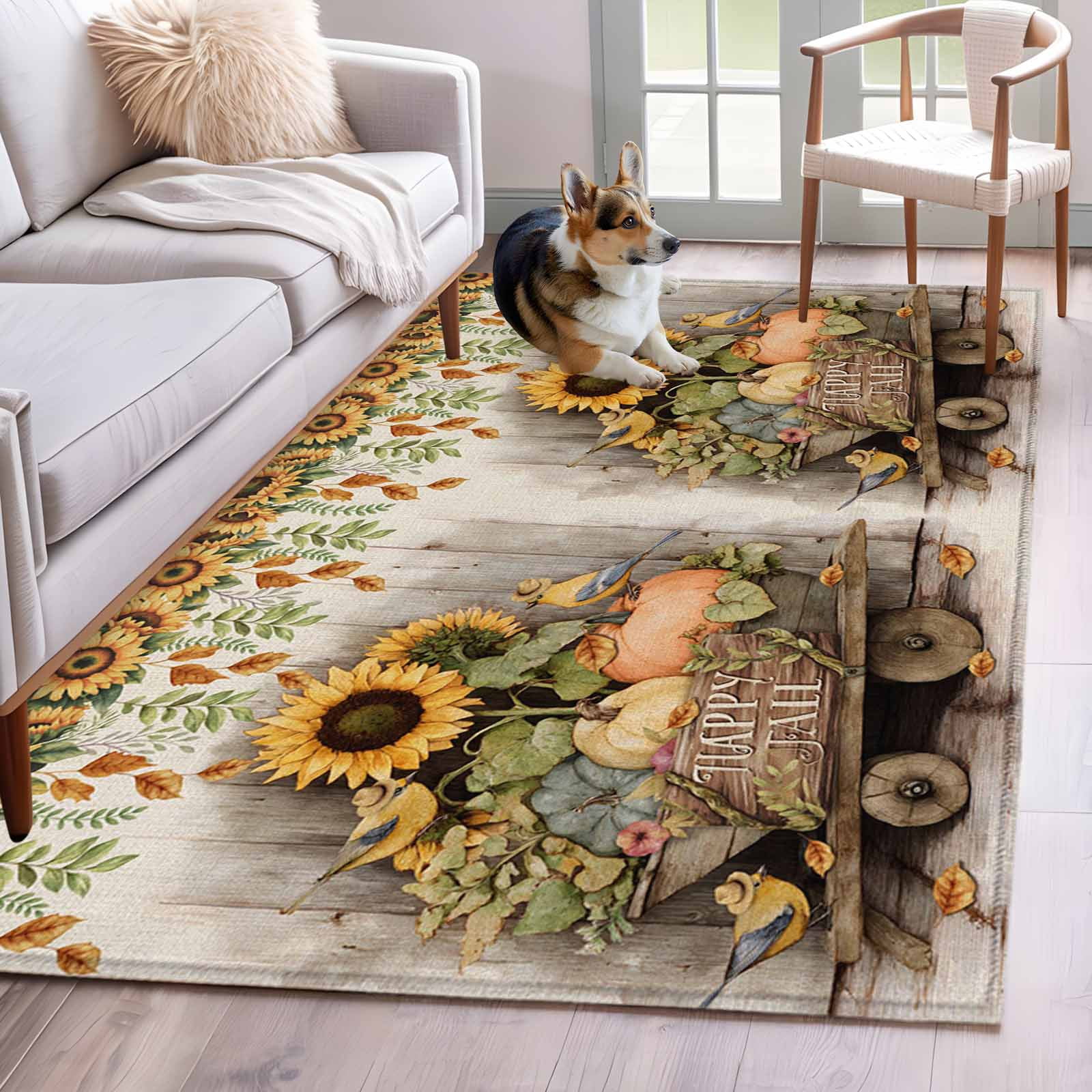Area Rug for Living Room, Vintage Pumpkin Fall Non-Slip Indoor Large ...