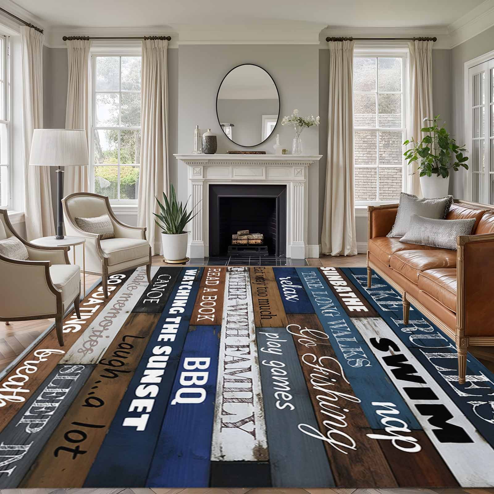 Area Rug for Living Room, Vintage Wooden Grain Non-Slip Indoor Large ...
