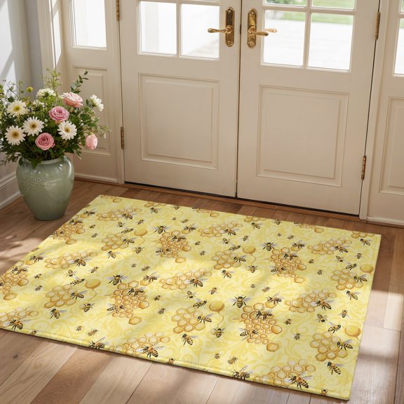 Area Rug for Living Room Watercolor Farm Insects Bees Washable Rug 2x3ft, Soft Non-Slip Cushion Rugs Chenille Sponge, Yellow Bee Nests Floor Carpet for Bedroom Dining Room Office Nursery Home Dorm