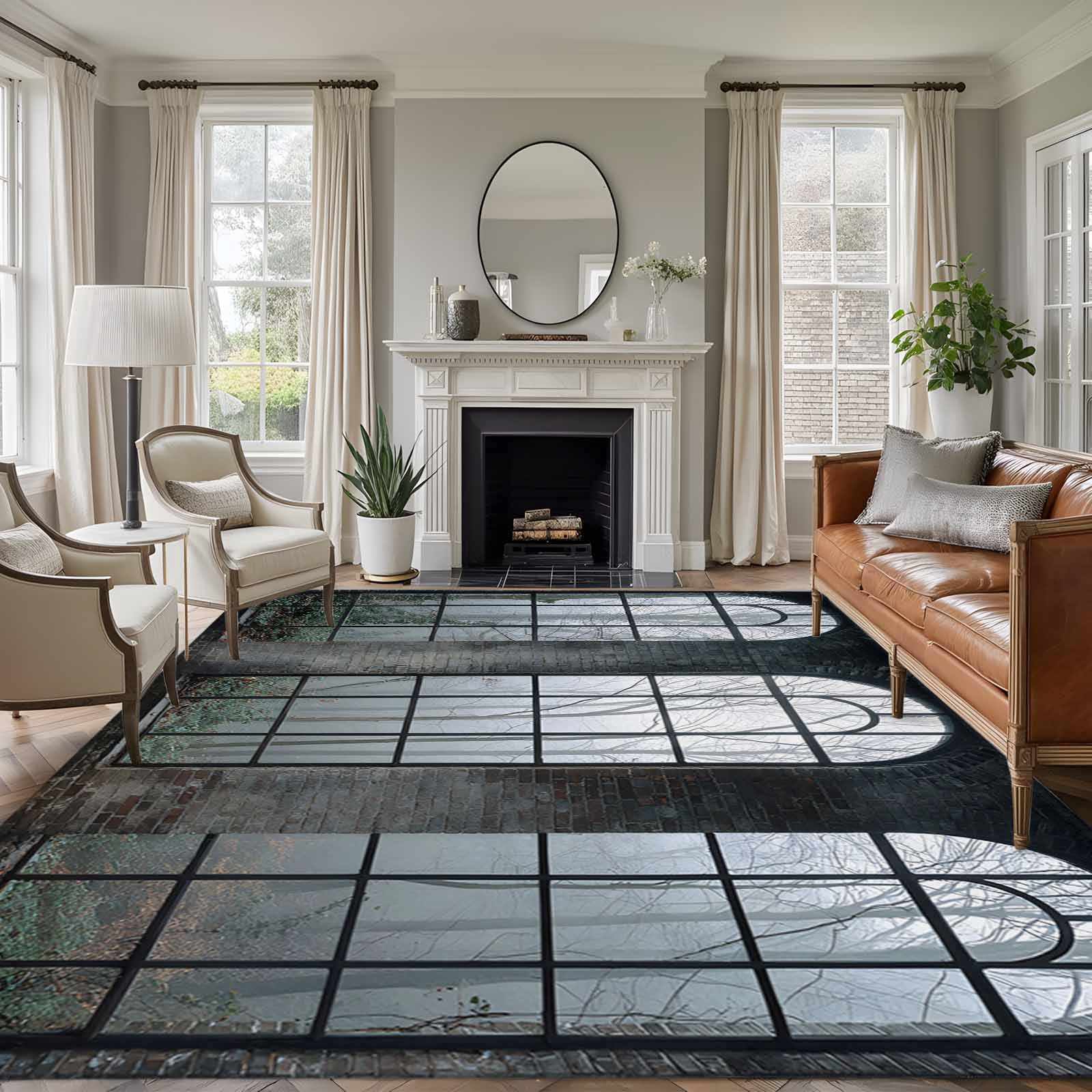 Area Rug for Living Room, Window Forest Non-Slip Indoor Large Carpet ...