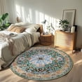 thumbnail image 1 of 4 ft Round Area Rug, Yamaziot Boho Vintage Oriental Circle Carpet, Washable Non Slip Non Shedding Soft Faux Indoor Floor Mat Rug for Bedroom Living Room Sofa Office, Green, 1 of 8
