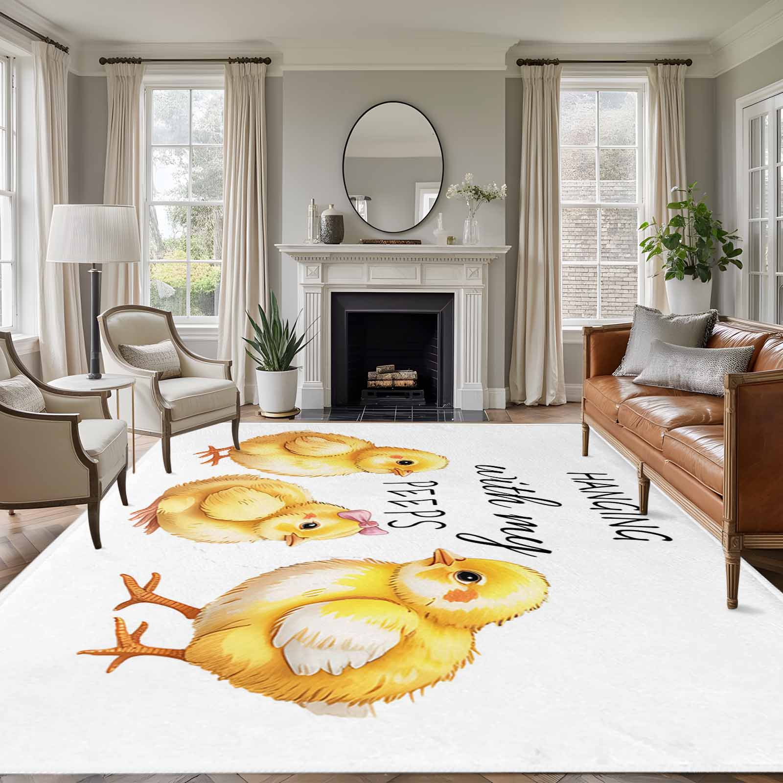 Area Rug for Living Room, Yellow Chicken Non-Slip Indoor Large Carpet ...
