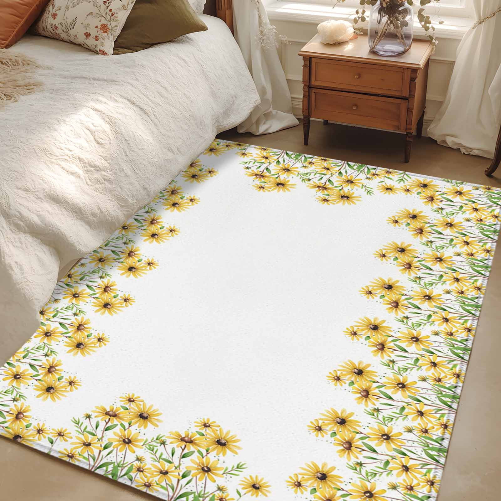 Area Rug for Living Room, Yellow Daisy Non-Slip Indoor Large Carpet for ...