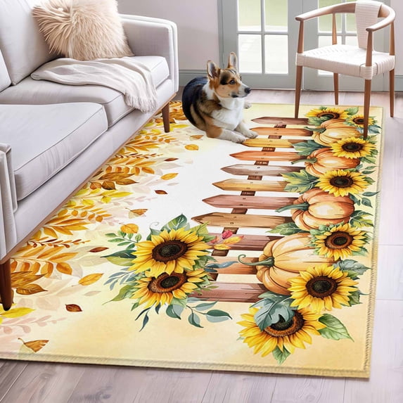 Area Rug for Living Room, Yellow Pumpkin Sunflowers Fall Non-Slip ...