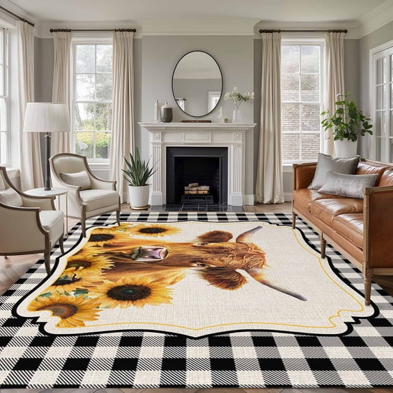 Area Rug for Living Room, Yellow Sunflowers Yak Non-Slip Indoor Ex ...