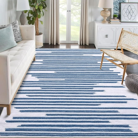 Area Rug Machine Washable Rug Modern Berber Stripe Area Rug Non Slip Non Shedding Indoor Floor Cover Low Pile Carpet Rug Lightweight Rug for Bedroom Living Room