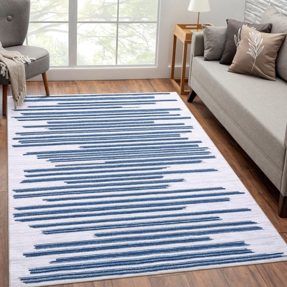 Area Rug Machine Washable Rug Modern Berber Stripe Area Rug Non Slip Non Shedding Indoor Floor Cover Low Pile Carpet Rug Lightweight Rug for Bedroom Living Room