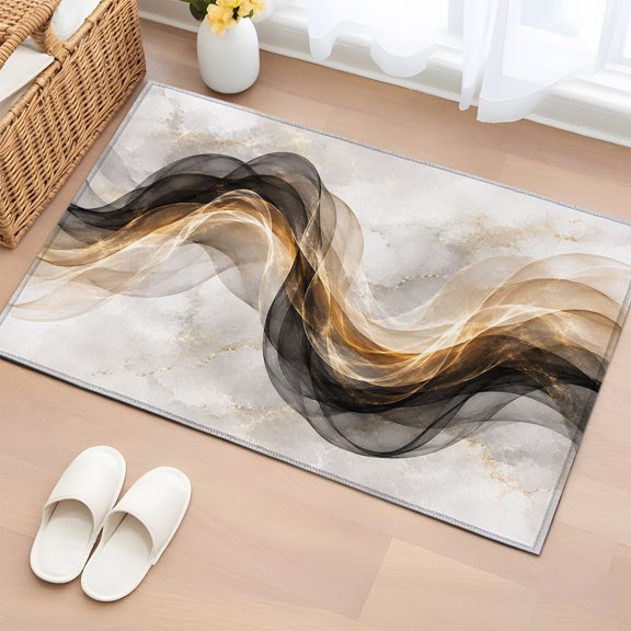Area Rug Marble Abstract Waves Rectangle Area Rugs Washable Rug for Living Room Bedroom Dining Room, Luxurious Gold Style Soft Non-slip Floor Carpet 2x3ft