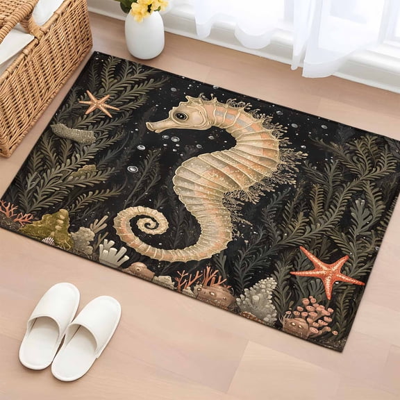 Area Rug Marine Seahorse Starfish Coral Rectangle Area Rugs Washable Rug for Living Room Bedroom Dining Room, Vintage Underwater World Soft Non-slip Floor Carpet 2x3ft