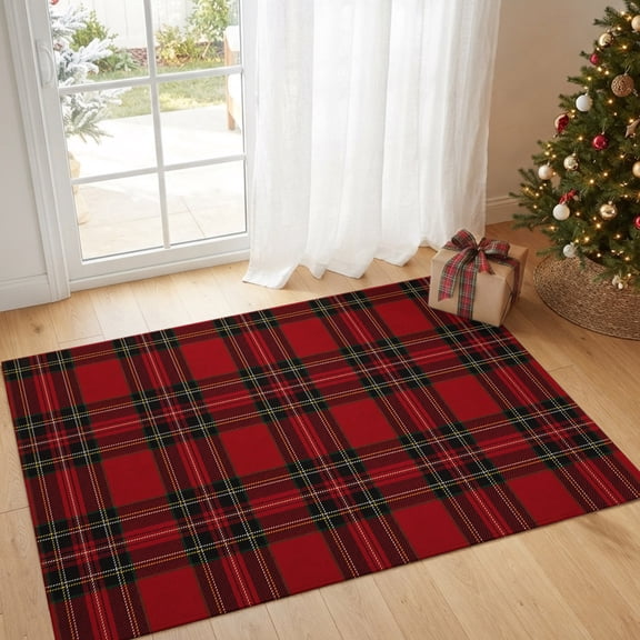 Area Rug for Living Room Modern Dark Red Lattice Tartan Washable Rug ...
