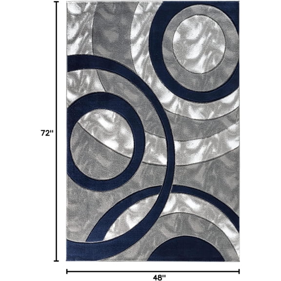 Area Rug Modern 4x6 Navy Circles Geometry Soft Hand Carved Contemporary Floor Carpet Fluffy Texture for Indoor Living Dining Room and Bedroom Area