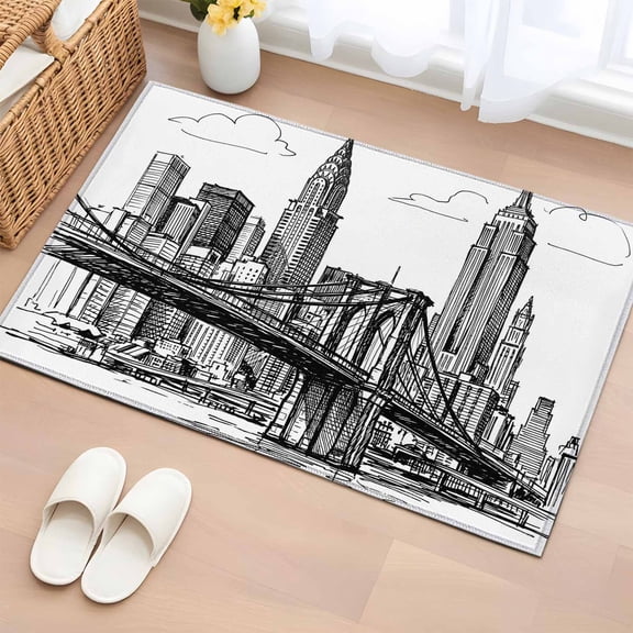 Area Rug Modern Bridge Building Sketch Rectangle Area Rugs Washable Rug for Living Room Bedroom Dining Room, Monochrome Architecture Art Soft Non-slip Floor Carpet 2x3ft