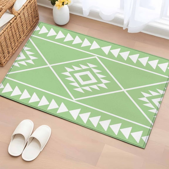 Area Rug Modern Green White Geometric Art Rectangle Area Rugs Washable Rug for Living Room Bedroom Dining Room, Ethnic Tribal Triangle Soft Non-slip Floor Carpet 2x3ft