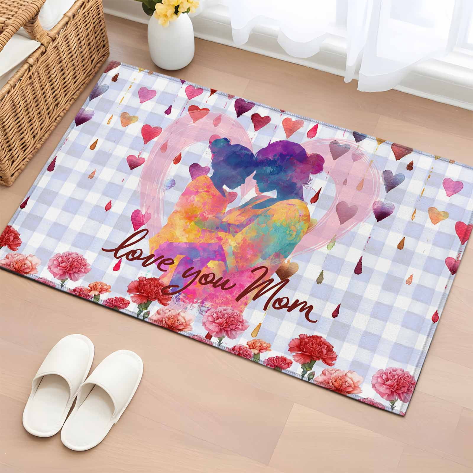 Area Rug Mother's Day Pink Flowers Rose Rectangle Area Rugs Washable ...