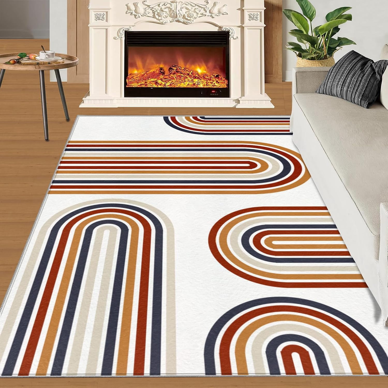 Area Rug Multi Color Curves Rainbow Children's Room Fluffy Rug ...