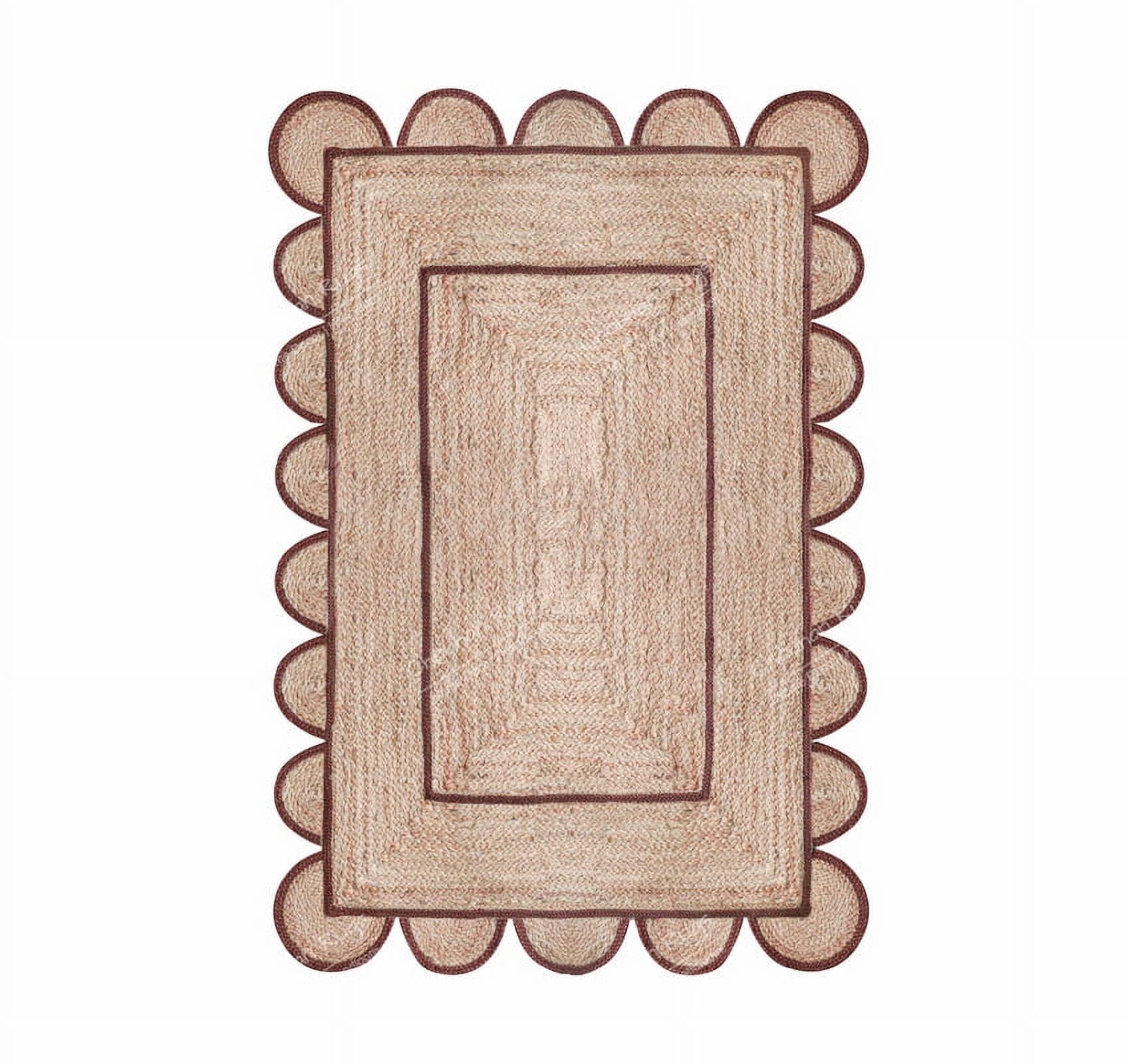 Area Rug Natural Jute Hand Braided Rug Brown Scalloped Runner