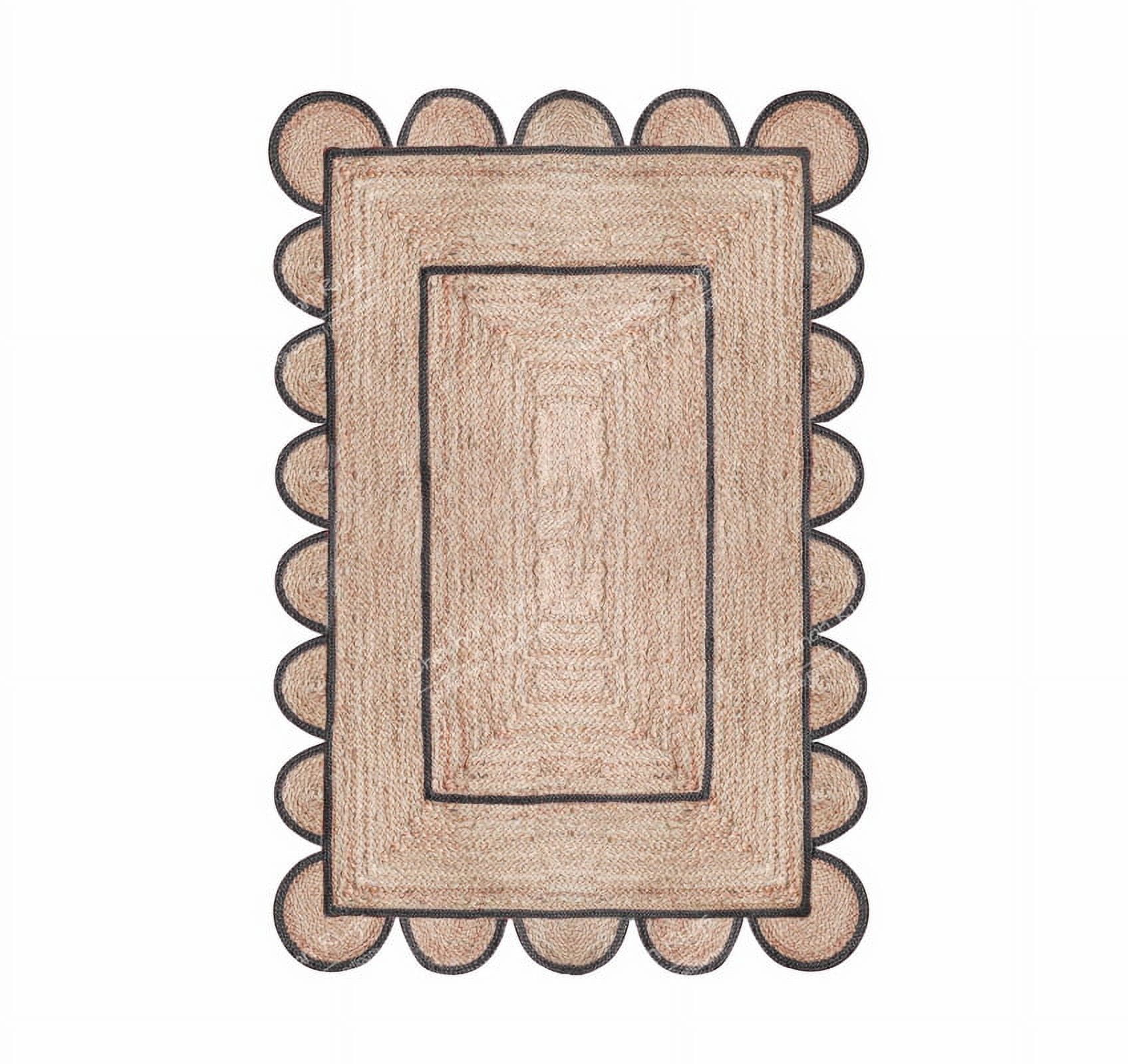 Area Rug Natural Jute Hand Braided Rug Dark Grey Scalloped Runner