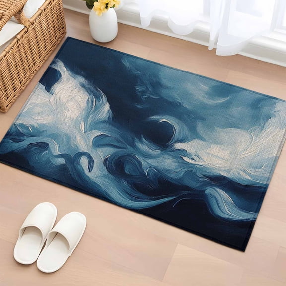 Area Rug Navy Blue Ocean Waves Abstract Style Soft Rectangle Area Rugs Washable Rug for Living Room Bedroom Dining Room, Natural Landscape Non-slip Floor Carpet 2x3ft