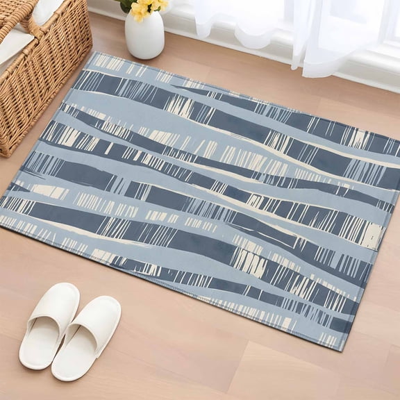 Area Rug Navy Blue Ocean Waves Coastal Horizon Rectangle Area Rugs Washable Rug for Living Room Bedroom Dining Room, Abstract Art Soft Non-slip Floor Carpet 2x3ft