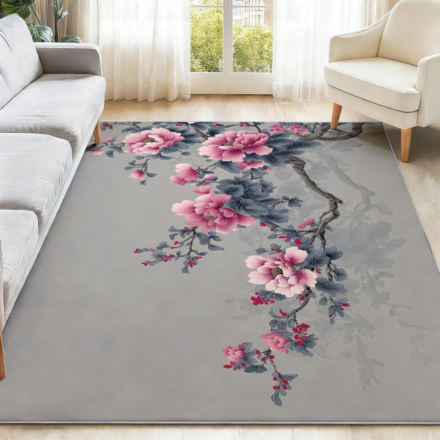 Area Rug Non-Slip Chinese Ink Plum Blossoms Painting Style Printed ...