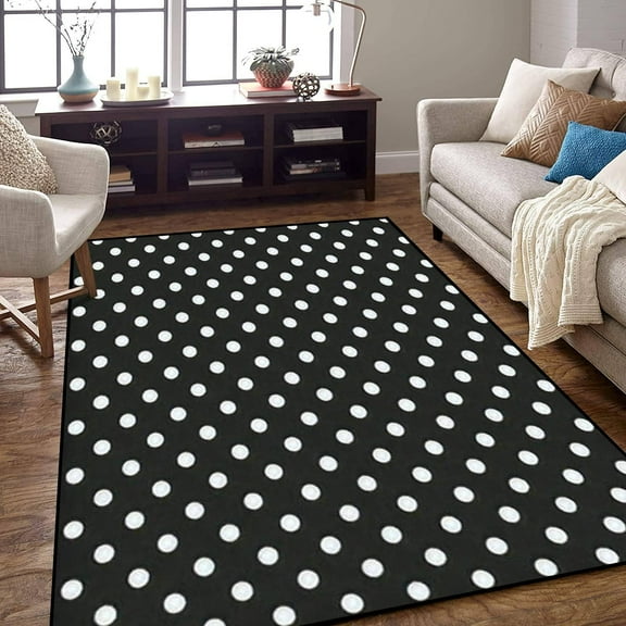 Area Rug Non-Slip Floor Mat Black And White Seamless Polka Dot Pattern Indoor Outdoor Living Room Bedroom Carpet Home Decor Doormat Yoga Mat Patio Mat 2x3ft
