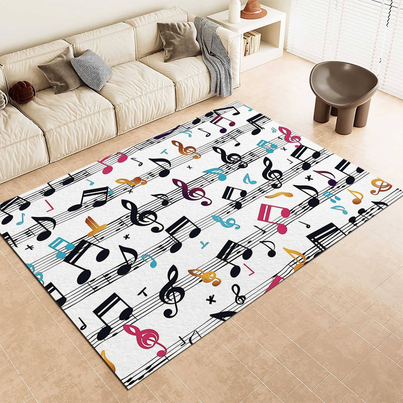 Area Rug Non-Slip Rug, Art Music Notes Print Carpet, Machine Washable ...