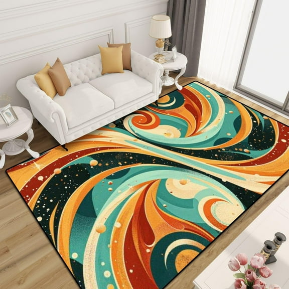 Area Rug Non-Slip Rug Retro Mid Century Seamless Pattern Throw Indoor Outdoor Living Room Bedroom Carpet Home Decor Doormat Yoga Mat Patio Floor Mat 2x3ft