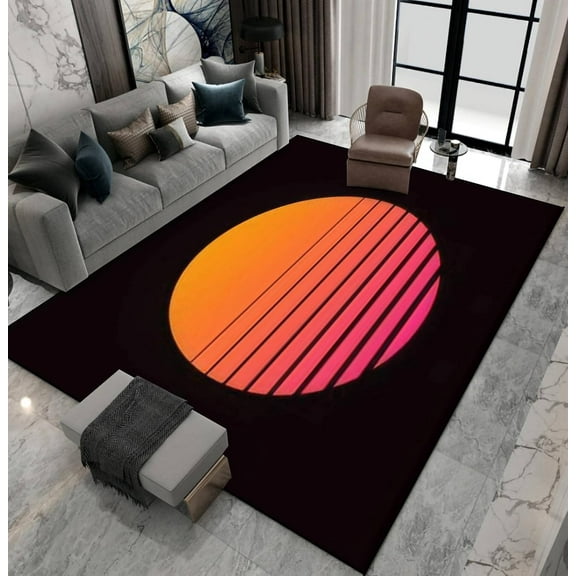 Area Rug Non-Slip Rug Retro Sun 80s Style Retrowave Synthwave Sunset Trendy Design For Sci Indoor Outdoor Living Room Bedroom Carpet Home Decor Doormat Yoga Mat Patio Floor Mat 1x2ft