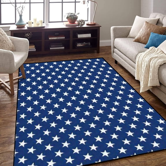 Area Rug Non-Slip Rug Style Seamless White Stars Blue Indoor Outdoor Living Room Bedroom Carpet Home Decor Doormat Yoga Mat Patio Floor Mat 3x5ft