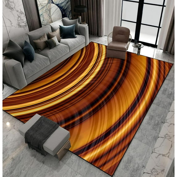 Area Rug Non-Slip Rug Wave Tree Ring Wood Abstract Brown Gold Yellow Fractal Art Indoor Outdoor Living Room Bedroom Carpet Home Decor Doormat Yoga Mat Patio Floor Mat 4x6ft