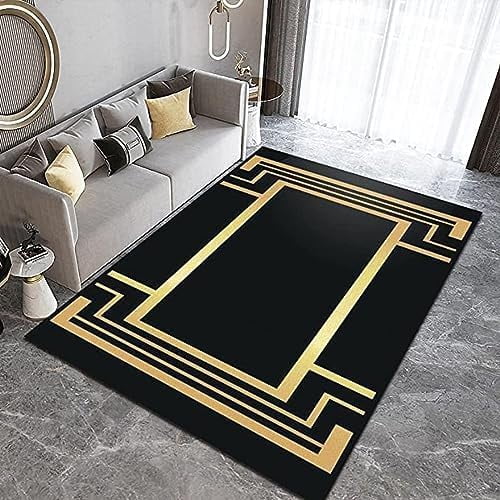 Area Rug, Nordic Abstract Black Gold Geometry Kid Rug, Modern Luxury Fashion Art Rug, Non-Slip Washable Soft Durable Carpet For Bedroom Living Room Office Boy Room Playroom