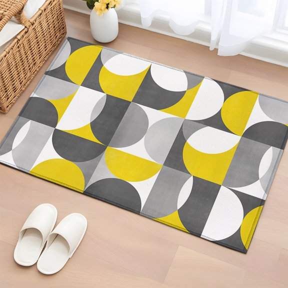 Area Rug Nordic Medieval Splicing Half Circle Rectangle Area Rugs Washable Rug for Living Room Bedroom Dining Room, Yellow Grey Abstract Soft Non-slip Floor Carpet 2x3ft