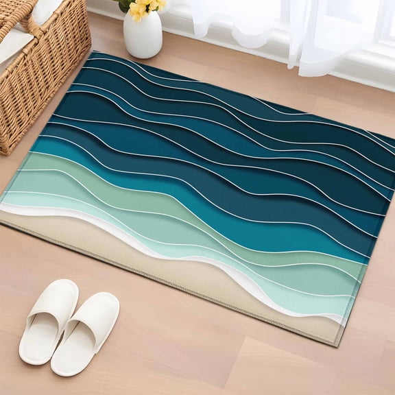 Area Rug Ocean Gradient Green Waves Rectangle Area Rugs Washable Rug for Living Room Bedroom Dining Room, Abstract Geometric Ripple Soft Non-slip Floor Carpet 2x3ft