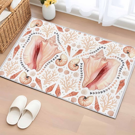 Area Rug Ocean Watercolor Conch Shell Rectangle Area Rugs Washable Rug for Living Room Bedroom Dining Room, Marine Life Coral Triangle Soft Non-slip Floor Carpet 2x3ft