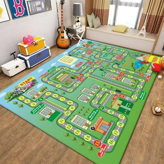 Area Rug for Playroom Car Road Map Rugs Play Numbers Rugs Thicken Memory Foam - Educational & Game Carpet Play Mat for Boys / Girls, Bedroom, Playroom, Living Room Game Play Mat(Only Rug)
