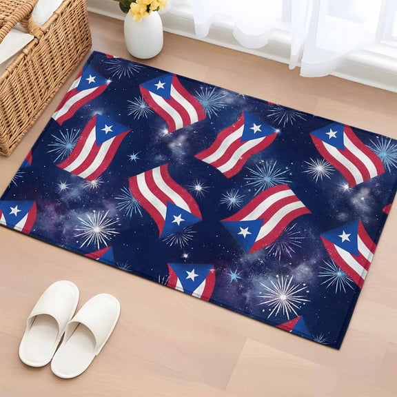 Area Rug Puerto Rico Flags Rectangle Area Rugs Washable Rug for Living Room Bedroom Dining Room, Fireworks on Blue Background Soft Non-slip Floor Carpet 2x3ft