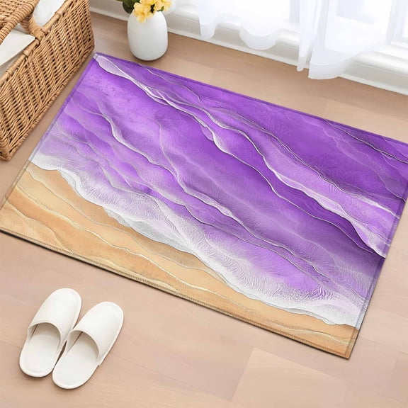 Area Rug Purple Beige Ocean Waves Rectangle Area Rugs Washable Rug for Living Room Bedroom Dining Room, Beach Stripe Water Ripple Soft Non-slip Floor Carpet 2x3ft
