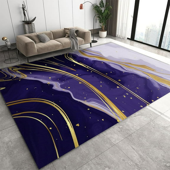 Area Rug Purple Gradient Marble Texture Rug,Gold Foil Abstract Geometry Lines Spot Art Area Rug,Non-Slip Backing,Apply To Living Room Bedroom Kids Playroom Decor 2x3ft