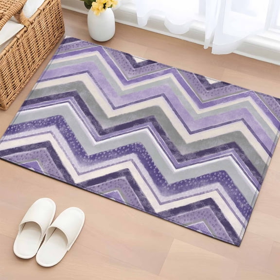 Area Rug Purple Gradient Stripe Nordic Style Rectangle Area Rugs Washable Rug for Living Room Bedroom Dining Room, Zigzag Art Soft Non-slip Floor Carpet 2x3ft