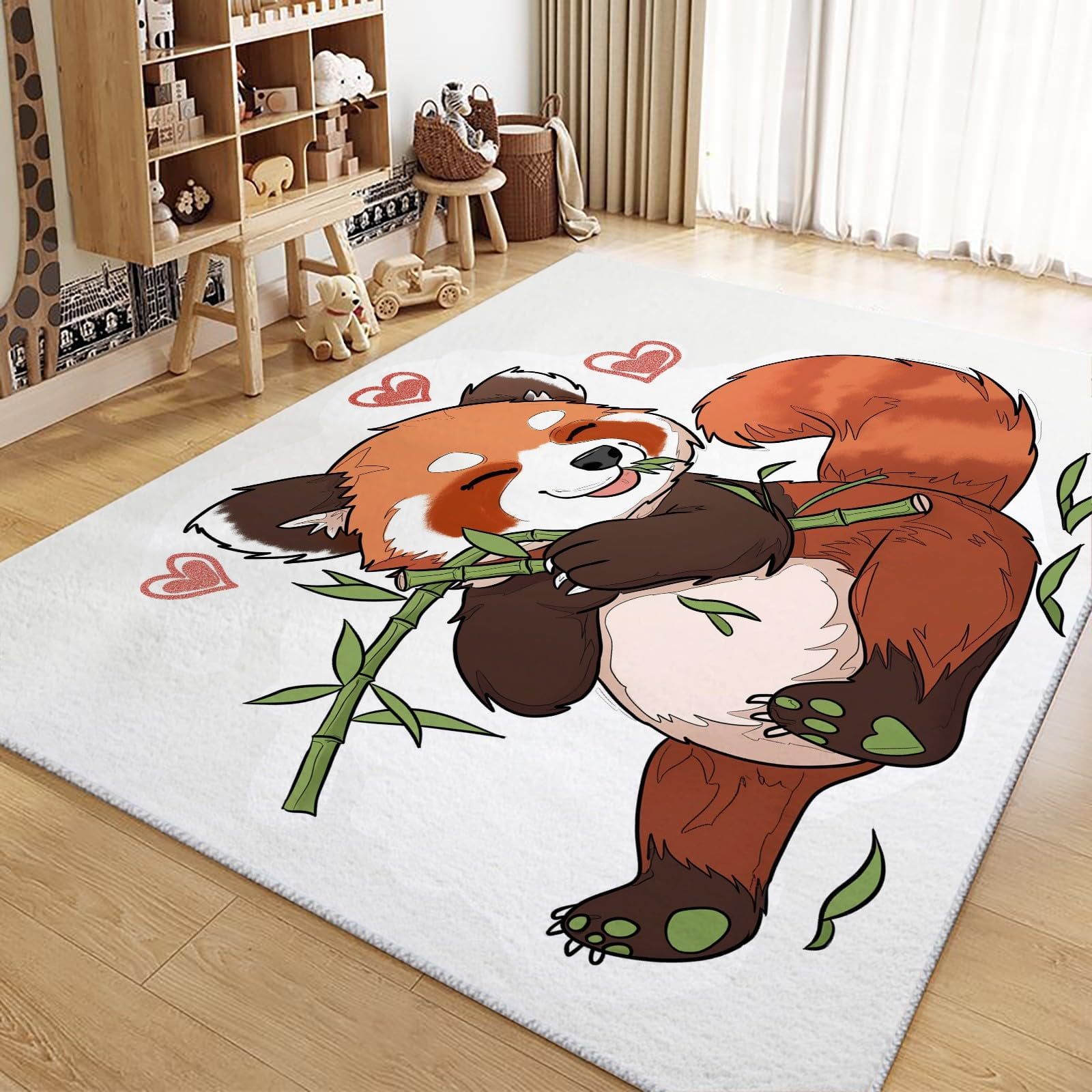 Area Rug Rectangle Carpet, Animal Painting Red Panda Machine Washable