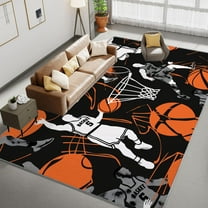 Area Rug Rectangle Carpet, Basketball Sports Stripes Printed Pattern Area Rugs, Cartoon Hand Drawing Washable Rugs, With Nonslip Backing Carpet, For Indoor Bedroom Living Room Home Office