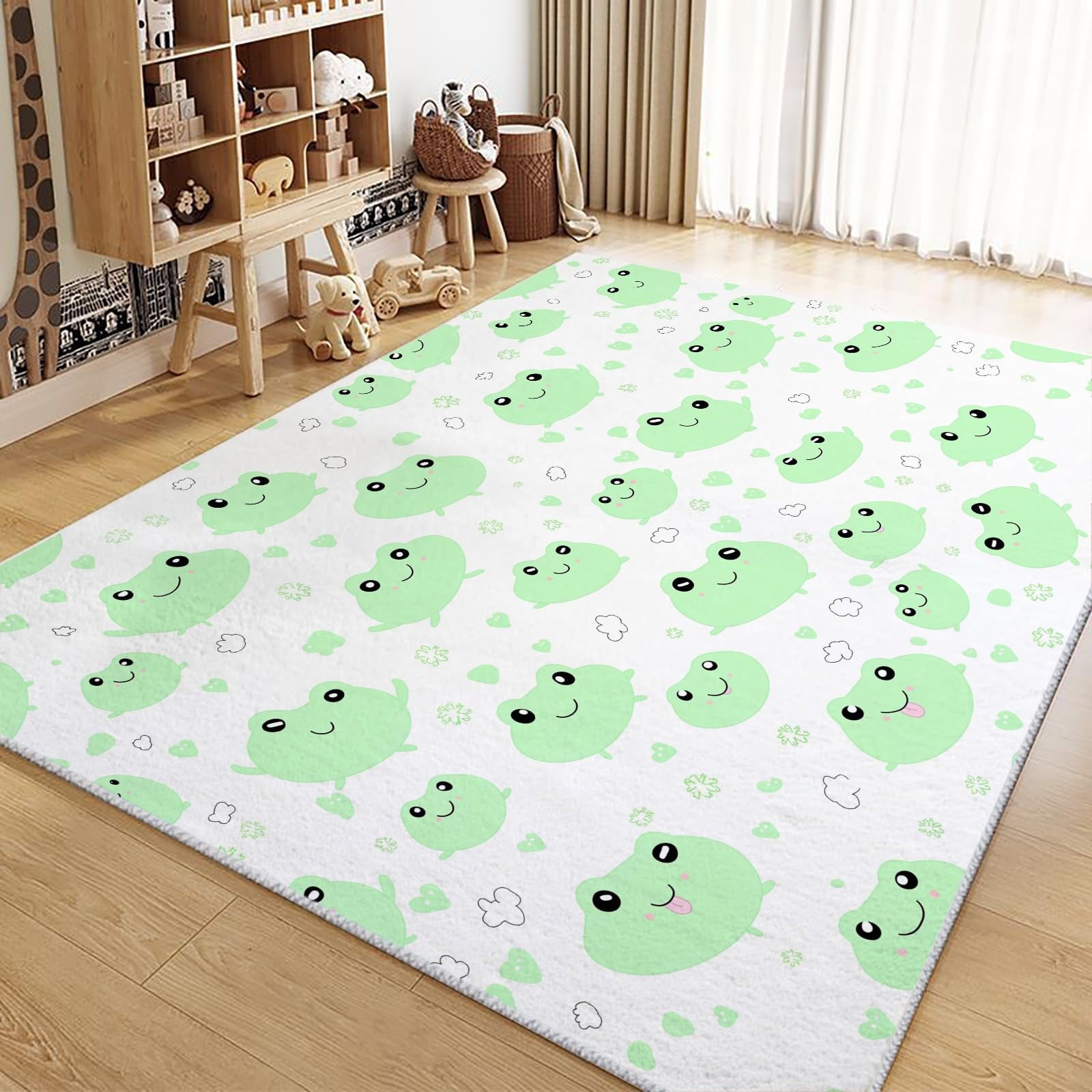 Area Rug Rectangle Carpet, Cartoon Animal Painting Frog Machine