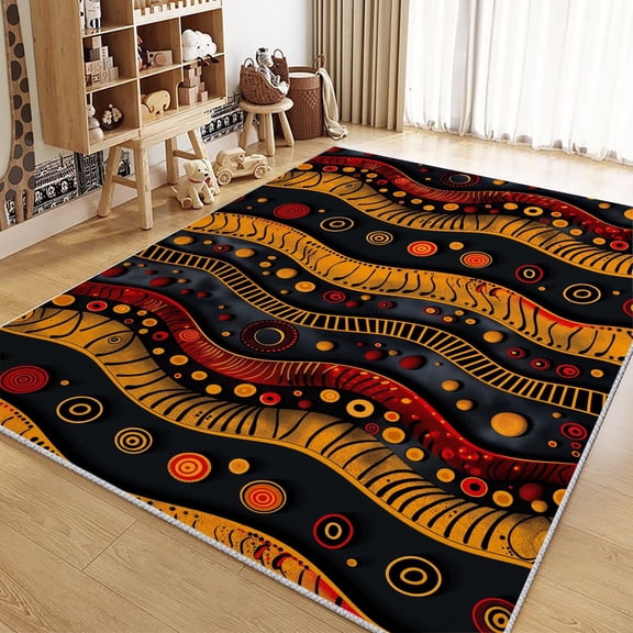 Area Rug Rectangle Carpet For Living Room, African Traditional Pattern Machine Washable Rug, Stain Resistant Non Slip Red Rug For Bedroom Kitchen
