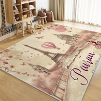 Area Rug Rectangle Carpet For Living Room, Romantic Paris Eiffel Tower Machine Washable Rug, Stain Resistant Non Slip Cream Rug For Bedroom Kitchen
