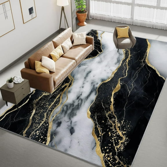 Area Rug Rectangle Carpet, Marble Abstract Stripes Printed Pattern Area Rugs, Luxury Marble Washable Rugs, With Nonslip Backing Carpet, For Indoor Bedroom Living Room Home Office