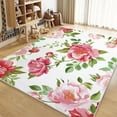 Area Rug Rectangle Carpet, Plant Flowers Peony Flowers Machine Washable