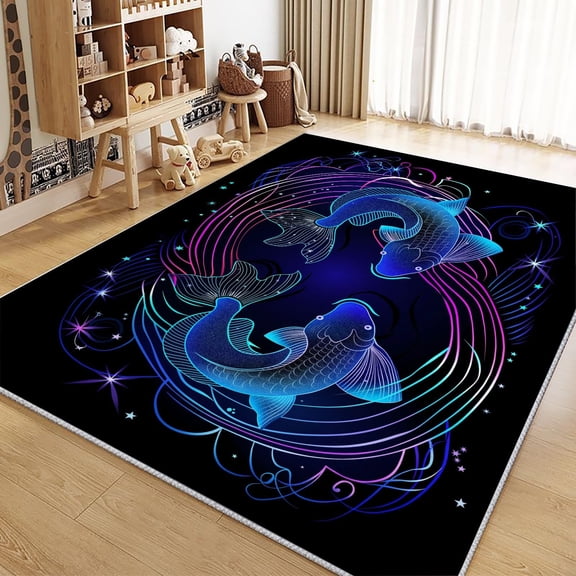 Area Rug Rectangle Carpet, Starry Sky Art Pisces Constellation Machine Washable Rug For Living Room, Stain Resistant Non Slip Black Decorative Carpet For Bedroom Kitchen
