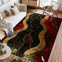 Area Rug Red Abstract Marble Burgundy Black Malachite Gold Veins Aesthetic Washable Rugs For Bedroom Kitchen Living Room Non Slip Outdoor Carpets Soft Mats For Home Playroom Decor 3x4ft